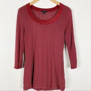 Banana Republic Red & Silver Stripe 3/4 Sleeve Top